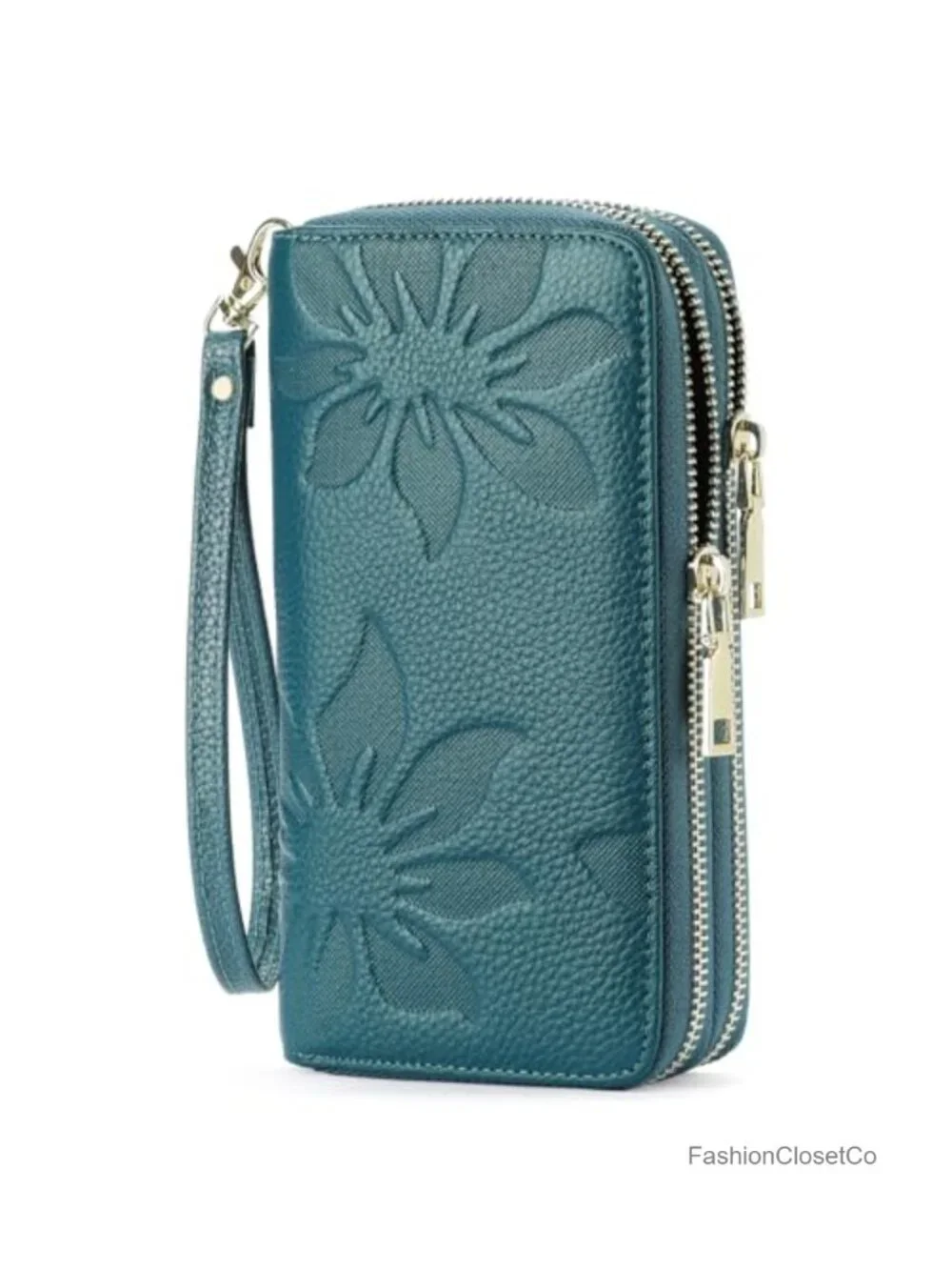 Large Capacity Double Zip Wristlet Leather RFID Blocking Wallet